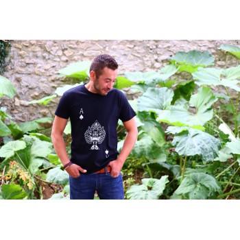 T-Shirt Noir Homme "As de pique" sérigraphié-main.
