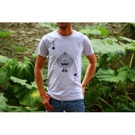 T-Shirt Gris Homme "As de pique" sérigraphié-main.